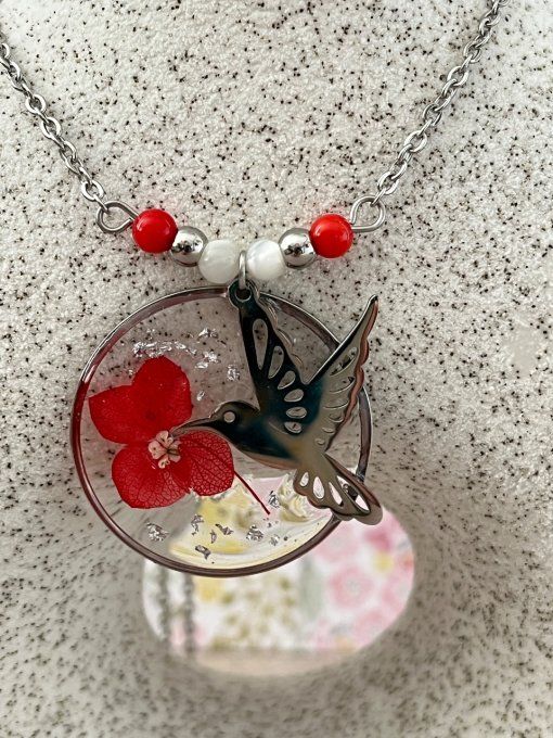 Collier colibri rouge