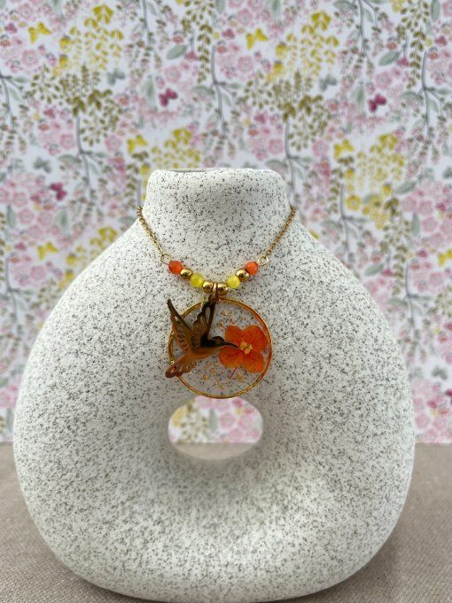 Collier colibri orange