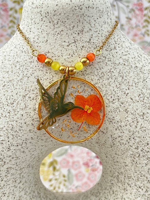 Collier colibri orange