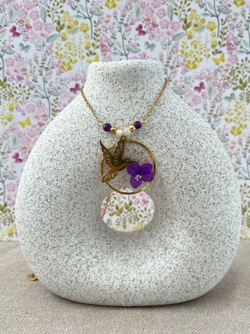 Collier colibri violet