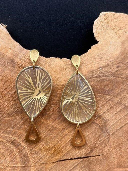 Boucles d'oreilles en papier résiné et acier