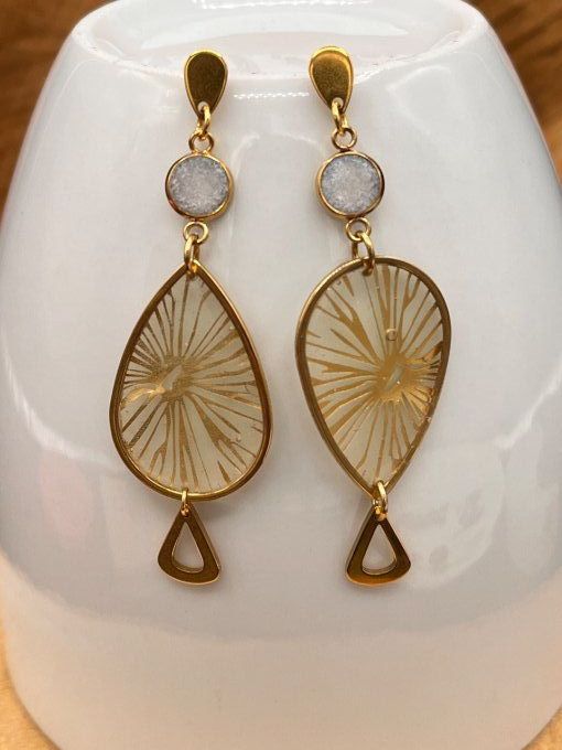 Boucles d'oreilles en papier résiné et acier