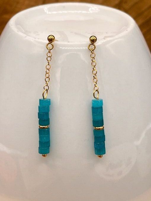 Boucles d'oreilles  en amazonite et acier inoxydable doré   