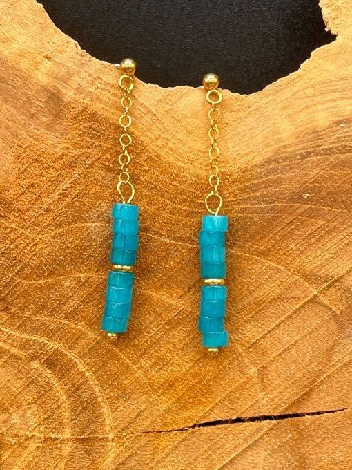 Boucles d'oreilles  en amazonite et acier inoxydable doré   