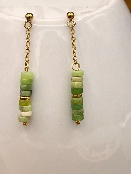 Boucles d'oreilles  en chrysoprase et acier inoxydable doré   