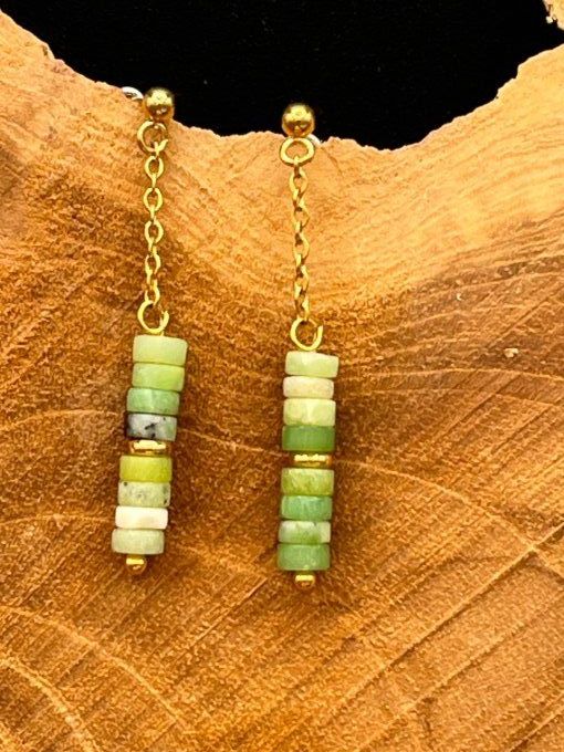 Boucles d'oreilles  en chrysoprase et acier inoxydable doré   